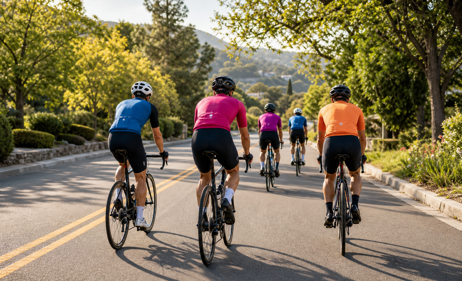 Cycling club group ride on a scenic road